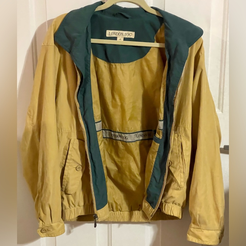 Vintage Mens London Fog Light Jacket Yellow w Green Collar Size M